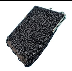 Vintage 1960s Chic Black Beaded Evening Clutch